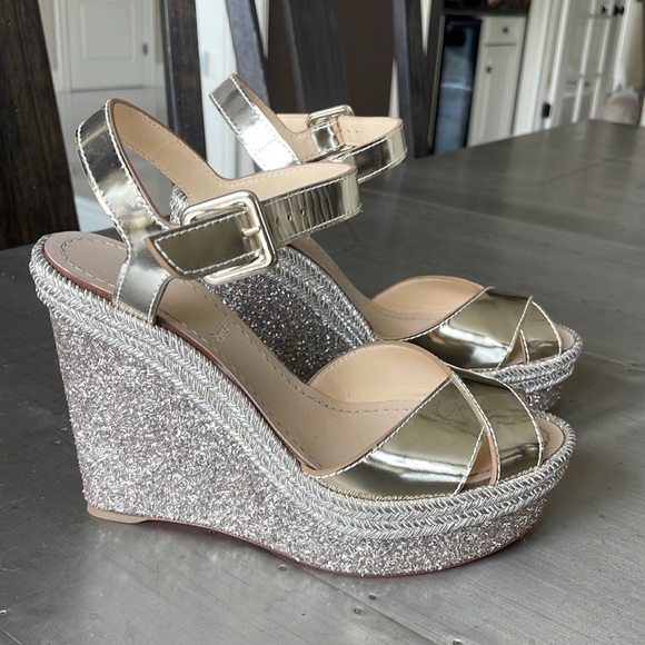 Christian Louboutin Shoes - Christian louboutin almeria platine sandal espadrille glitter wedge sz 39